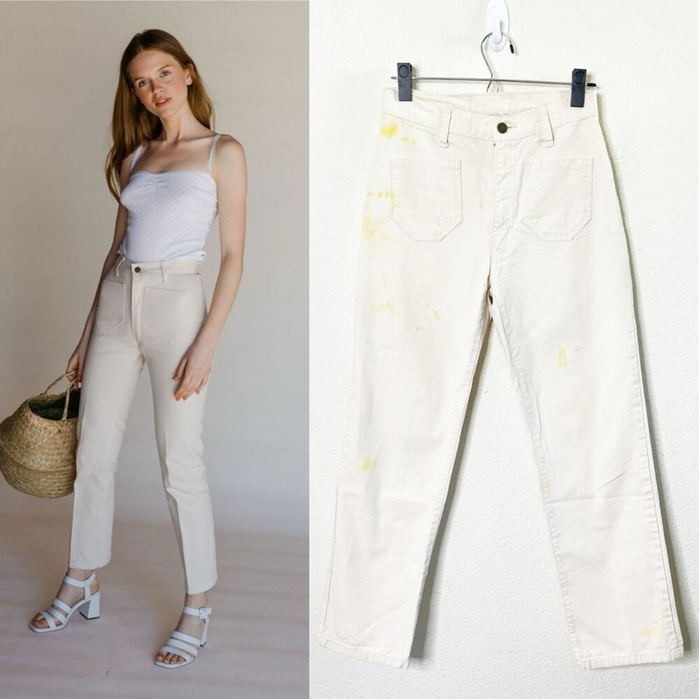 Lykke Wullf Perfected Ranch Pant Cream‎ Canvas Paint Splatter Womens Size 4
